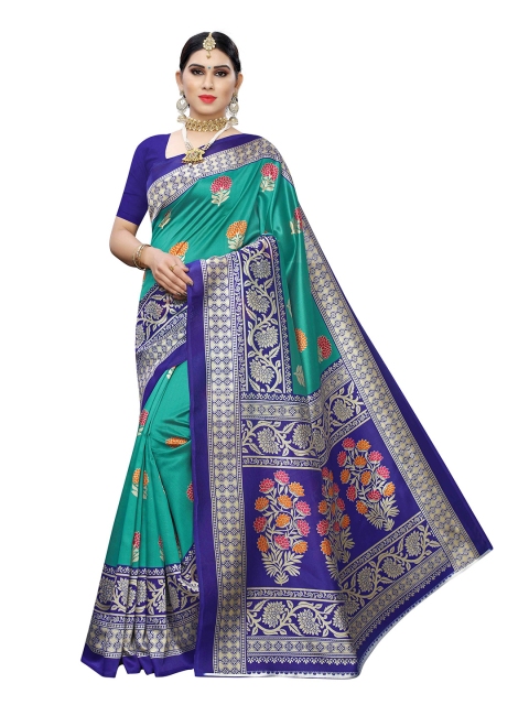 

MOKSHA DESIGNS Turquoise Blue & Blue Ethnic Motifs Pure Silk Kanjeevaram Saree
