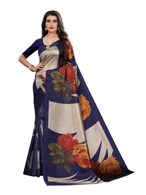

MOKSHA DESIGNS Navy Blue & Red Ethnic Motifs Pure Silk Banarasi Saree