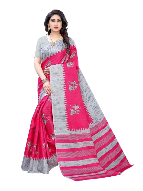 

MOKSHA DESIGNS Pink & Grey Woven Design Pure Silk Kanjeevaram Saree