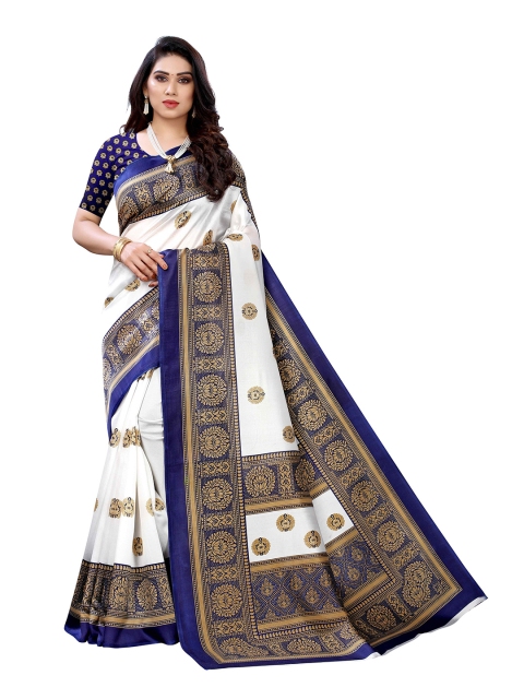 

MOKSHA DESIGNS Navy Blue & White Ethnic Motifs Pure Silk Banarasi Saree
