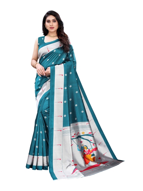 

MOKSHA DESIGNS Turquoise Blue & Grey Ethnic Motifs Pure Silk Banarasi Saree