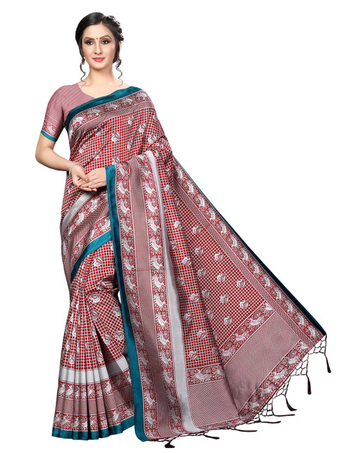 

MOKSHA DESIGNS Red & Grey Ethnic Motifs Printed Pure Silk Banarasi Saree