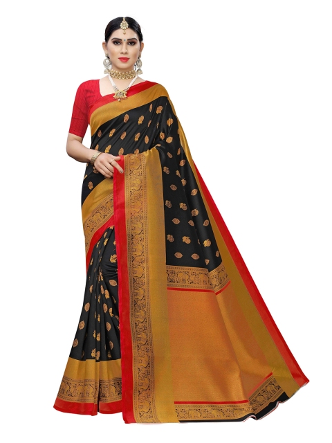 

MOKSHA DESIGNS Black & Red Ethnic Motifs Pure Silk Kanjeevaram Saree