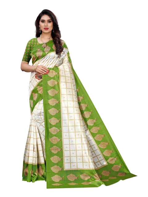 

MOKSHA DESIGNS Green & White Checked Pure Silk Banarasi Saree