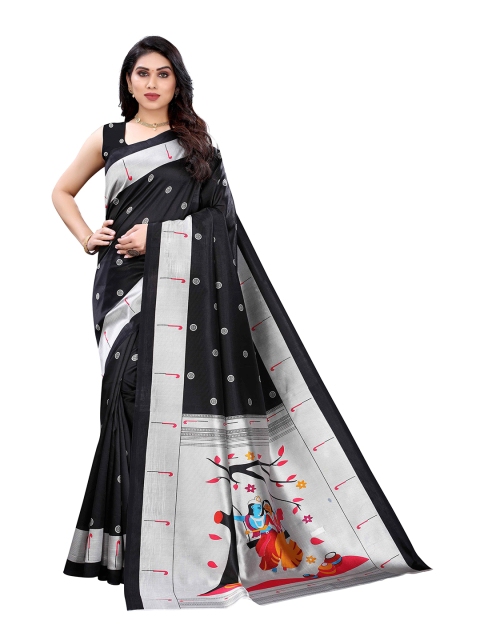 

MOKSHA DESIGNS Black & Silver-Toned Woven Design Pure Silk Banarasi Saree