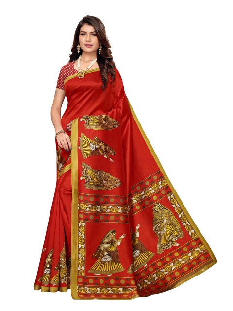 

MOKSHA DESIGNS Red & Yellow Woven Design Pure Silk Banarasi Saree