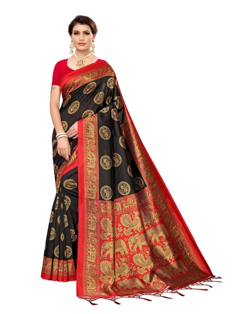 

MOKSHA DESIGNS Black & Red Ethnic Motifs Printed Silk Saree