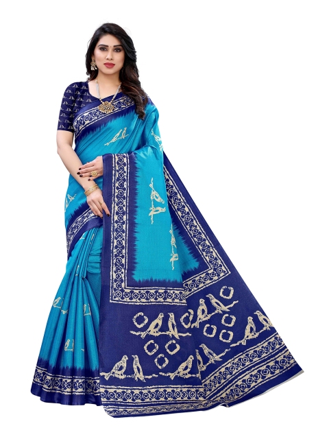

MOKSHA DESIGNS Blue & Beige Batik Printed Silk Saree