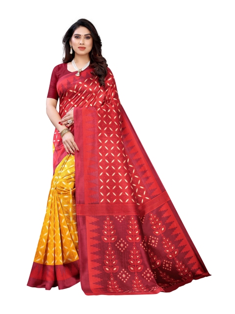 

MOKSHA DESIGNS Red & Yellow Woven Design Pure Silk Kanjeevaram Saree