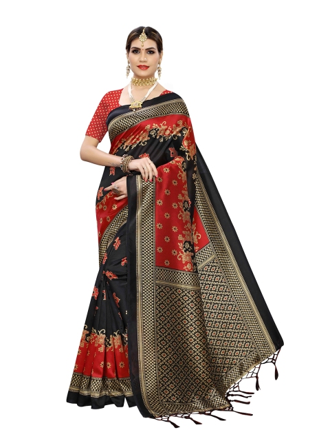 

MOKSHA DESIGNS Black & Red Embellished Pure Silk Banarasi Saree