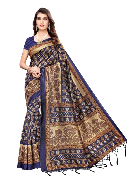 

MOKSHA DESIGNS Navy Blue & Beige Woven Design Pure Silk Banarasi Saree