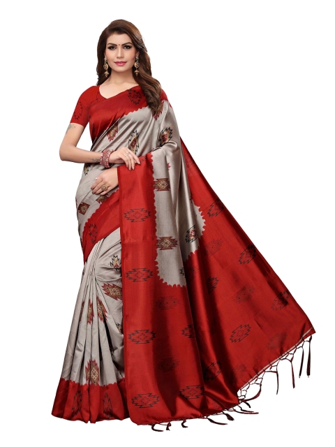 

MOKSHA DESIGNS Red & Grey Woven Design Pure Silk Kanjeevaram Saree