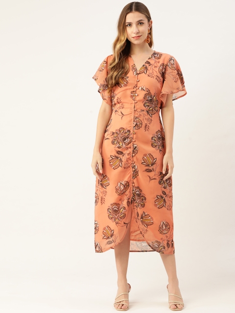 

Magnetic Designs Nude-Coloured Floral Georgette A-Line Midi Dress