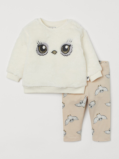 

H&M Girls White & Beige 2-Piece Print-Motif Set