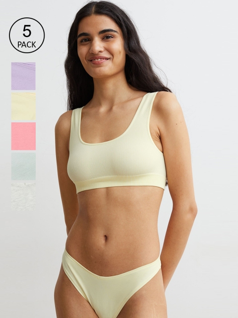 

H&M Women Grey & Pink Pure Cotton 5-Pack Brazilian Briefs 0953685003