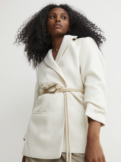 

H&M Women White Gathered-Sleeve Jacket