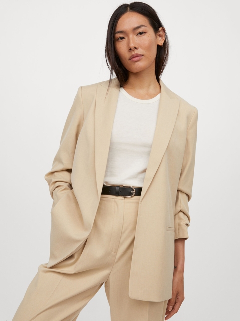 

H&M Women Beige Gathered-Sleeve Jacket