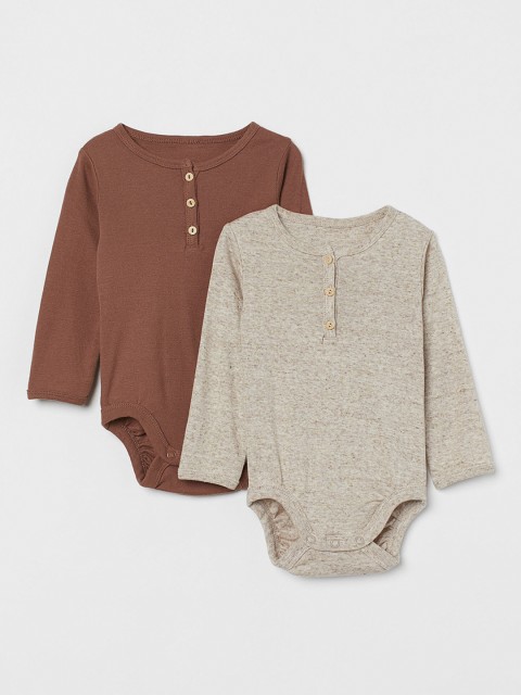 

H&M Girls Beige & Brown 2-Pack Henley Bodysuits