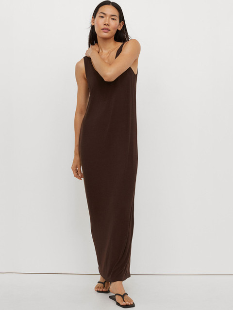 

H&M Women Brown Ribbed Jersey Dress