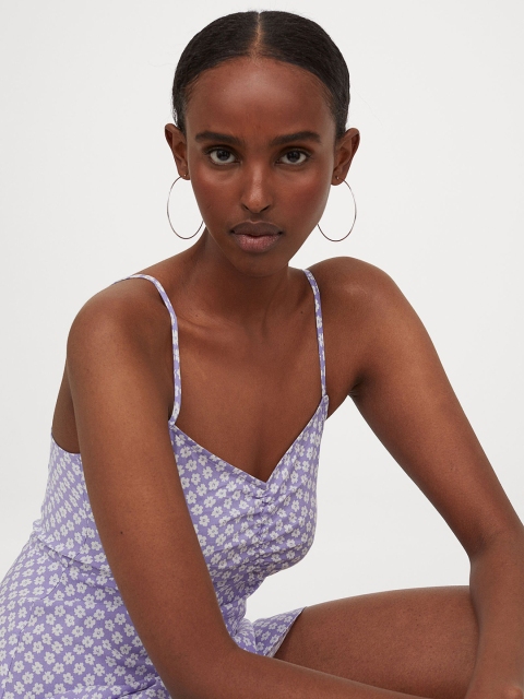

H&M Women Purple Floral Printed Short Dress