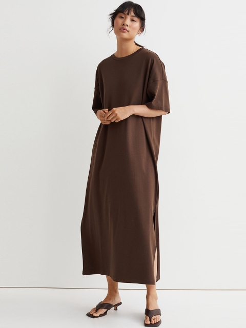 

H&M Women Brown Cotton T-Shirt Dress