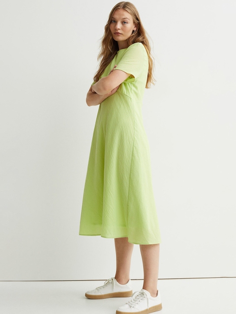 

H&M Women Green Crinkled Cotton Dress
