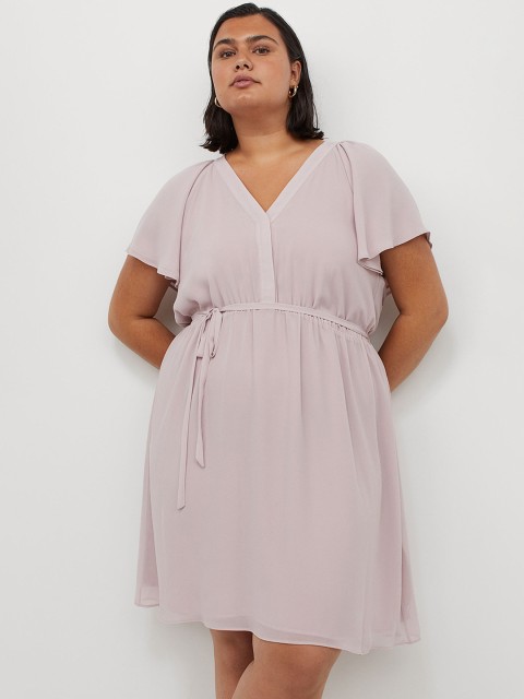 

H&M Plus Size Women Pink Flutter-Sleeved Dress