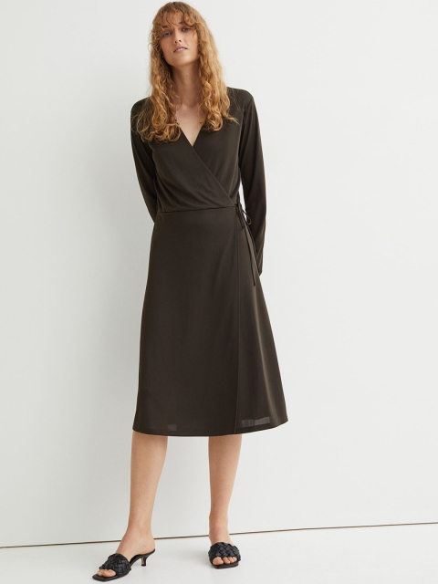 

H&M Women Green Jersey Wrap Dress