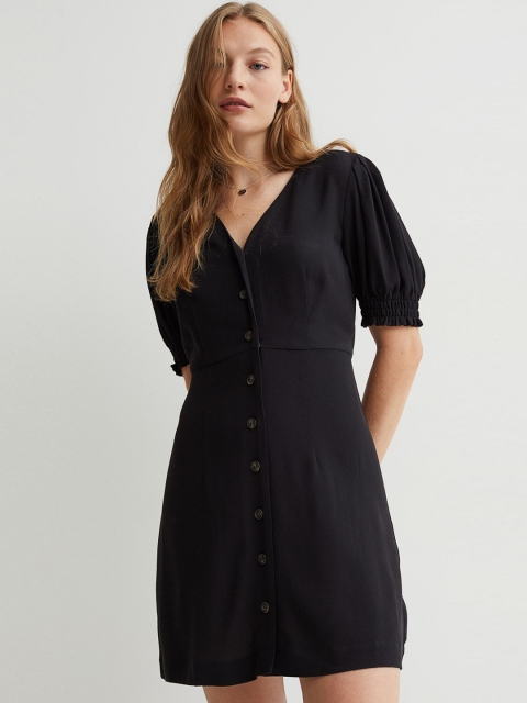 

H&M Women Black Puff-Sleeved Dress