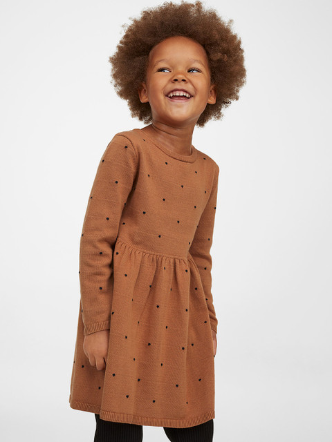 

H&M Girls Brown & Black Polka Dots Cotton Textured-Knit Dress
