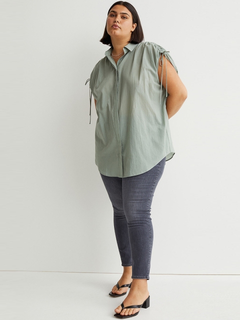 

H&M Plus Size Women Green Sleeveless Cotton Shirt