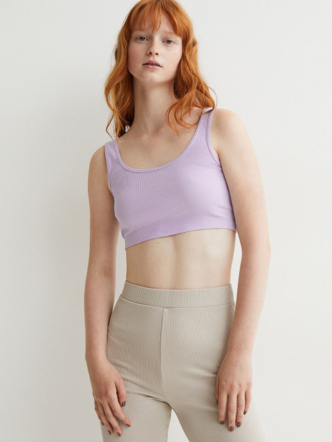 

H&M Women Purple Ribbed Crop Top