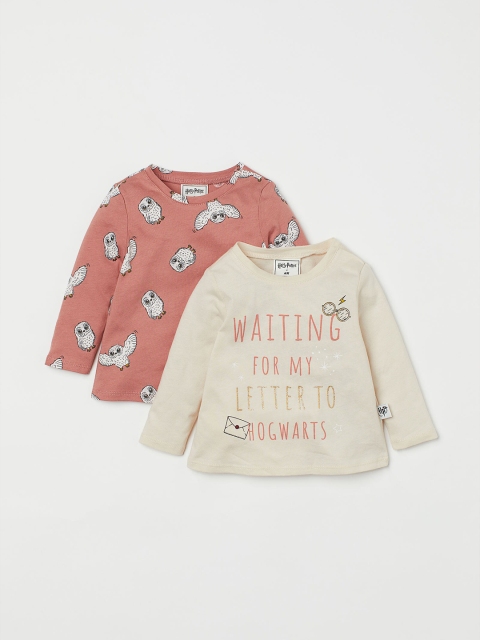 

H&M Girls Pink & Beige 2-Pack Printed Tops