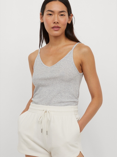 

H&M Women Grey Fine-Knit Strappy Top