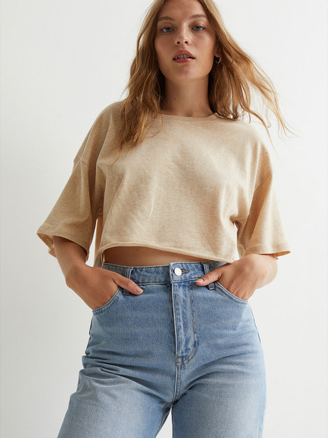 

H&M Women Orange Boxy Cropped Top