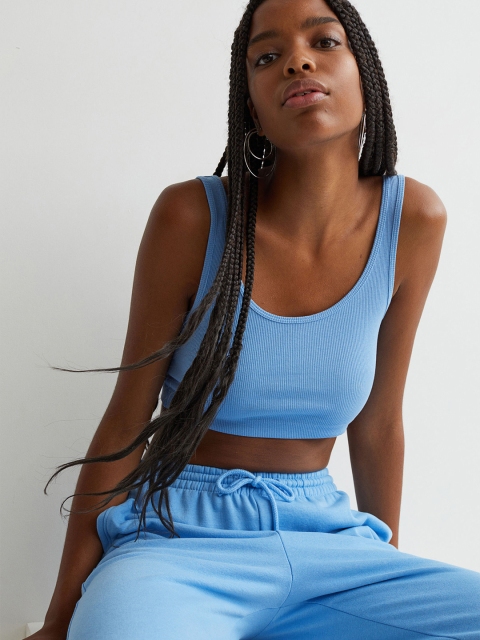 

H&M Women Blue Ribbed Crop Top