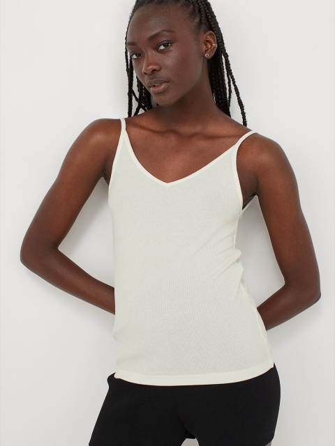 

H&M Women White Fine-Knit Strappy Top