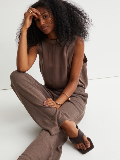 

H&M Women Beige Slub-Knit Trousers
