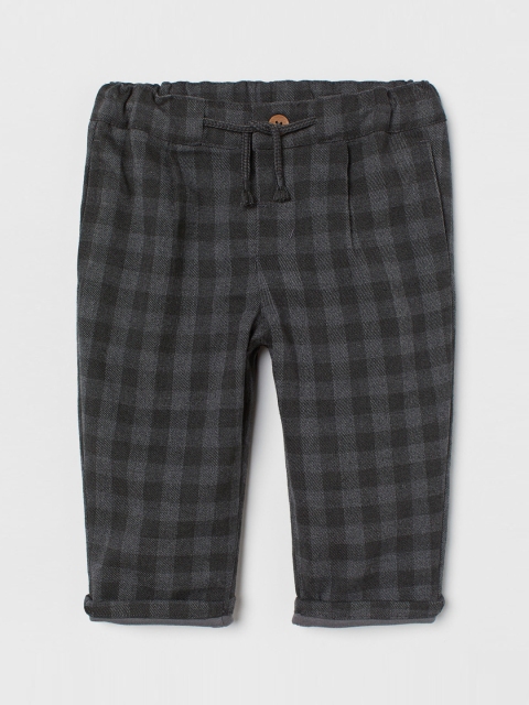 

H&M Boys Grey & Black Checked Loose Fit Pull-On Trousers