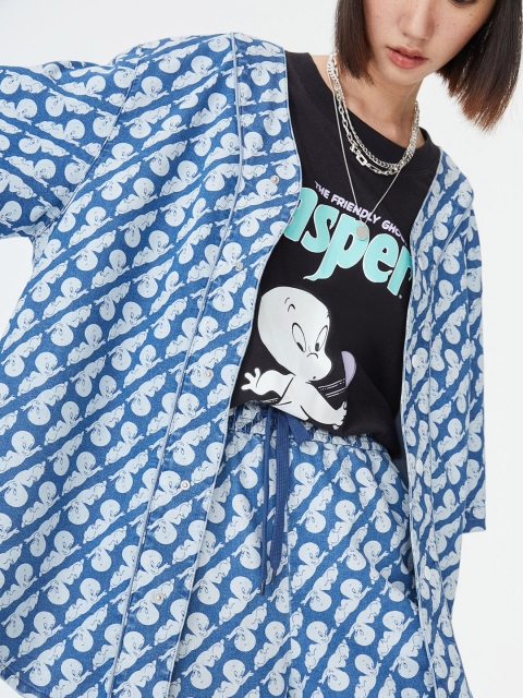 

H&M Women Blue Patterned Denim Jacket