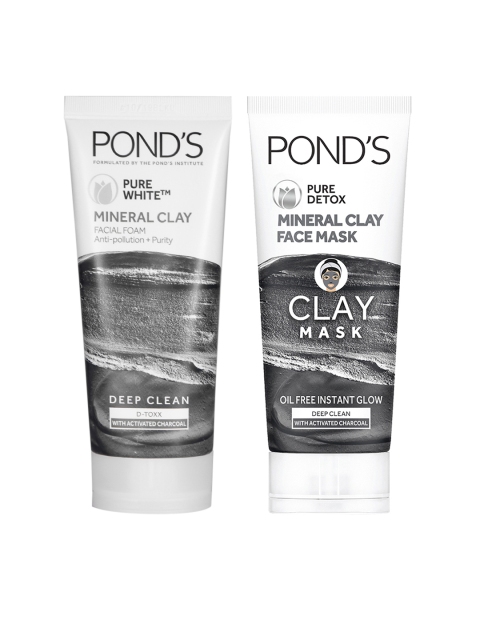 

Ponds Set of Pure Detox Mineral Clay Mask & Pure White Mineral Clay Charcoal Facial Foam, Black