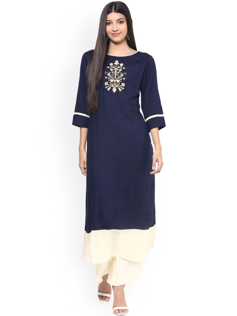 

Jaipur Kurti Navy & Off-White Kurta with Palazzo Trousers, Navy blue