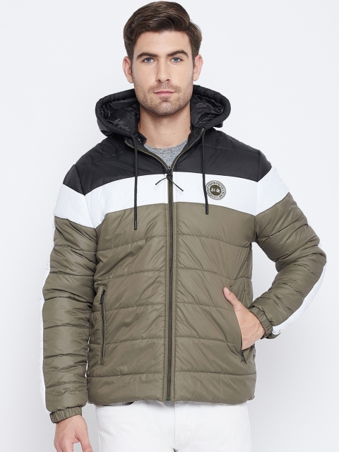 

Okane Men Olive Green & Black Colourblocked Lightweight Padded Jacket