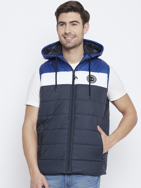 

Okane Men Navy Blue Colourblocked Lightweight Padded Jacket