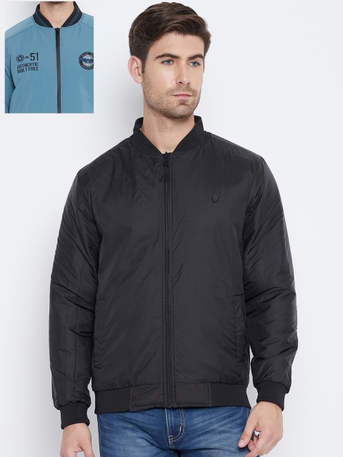 

Okane Men Blue Black Reversible Bomber with Patchwork Jacket