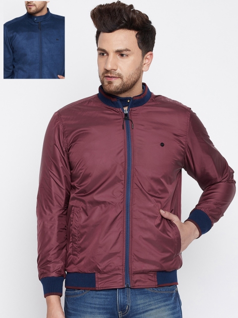 

Okane Men Blue & Maroon Reversible Bomber Jacket