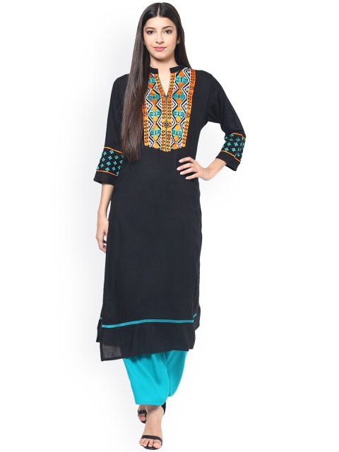 

Jaipur Kurti Women Black Embroidered Straight Kurta