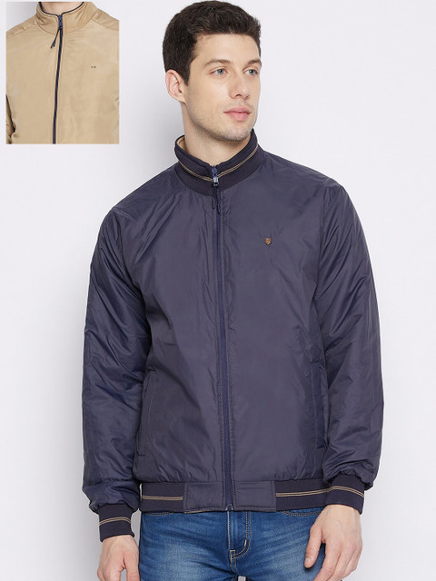 

Okane Men Beige Reversible Bomber Jacket