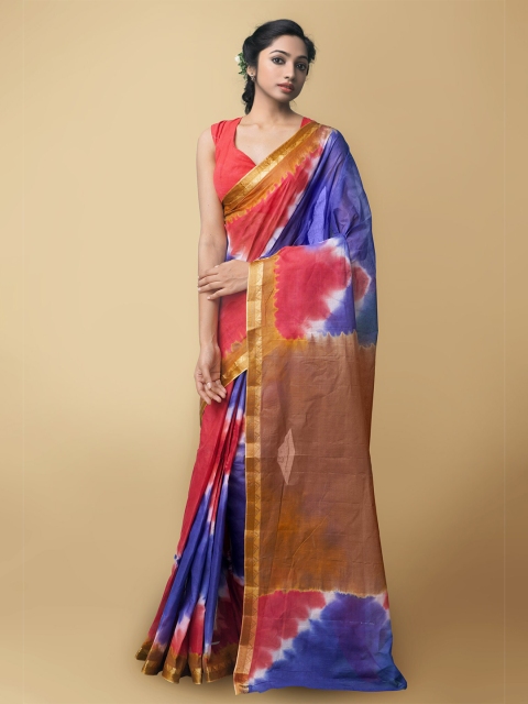 

Unnati Silks Multicoloured Leheriya Printed Zari Pure Shibori Cotton Leheriya Saree, Multi