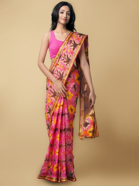 

Unnati Silks Women Pink & Brown Pure Shibori Cotton Sustainable Saree